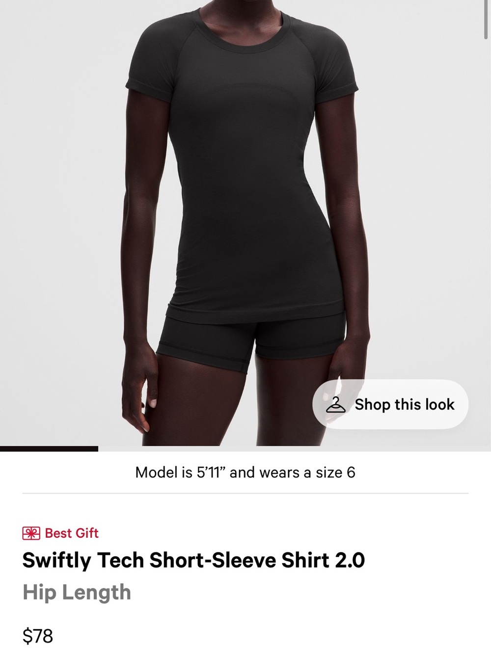 Black Lululemon hip length short sleeve swiftly tech
